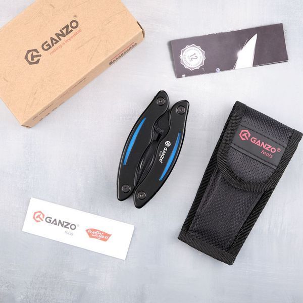Мультитул Ganzo G109, (16.5 см) 10 функцій, чорний з блакитним + чохол 3955 фото